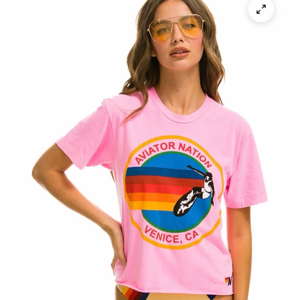 Aviator Nation Signature Hamptons Pink Boyfriend Tee